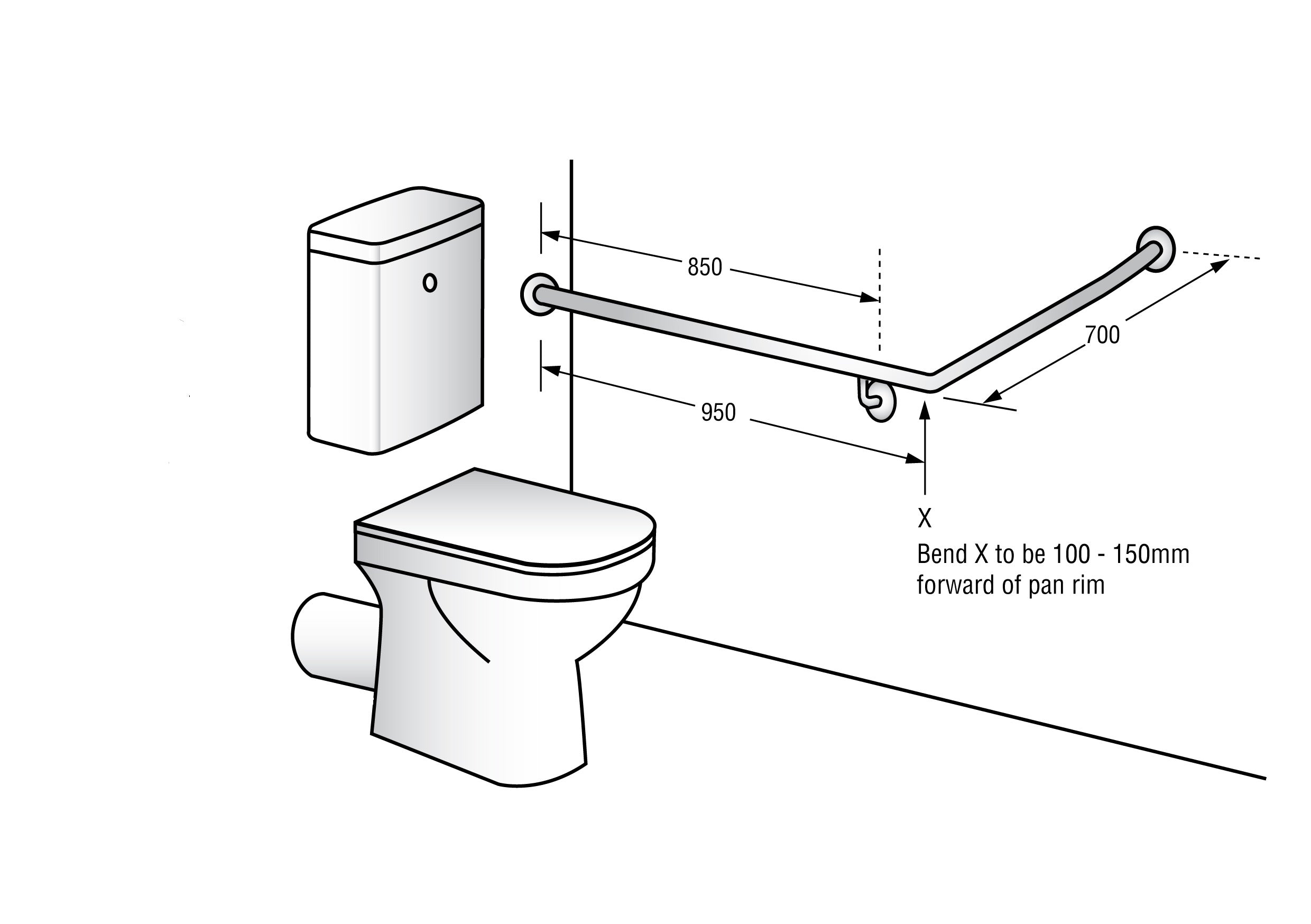 30° Flush Mount Rear/Side Wall 950x700mm LH