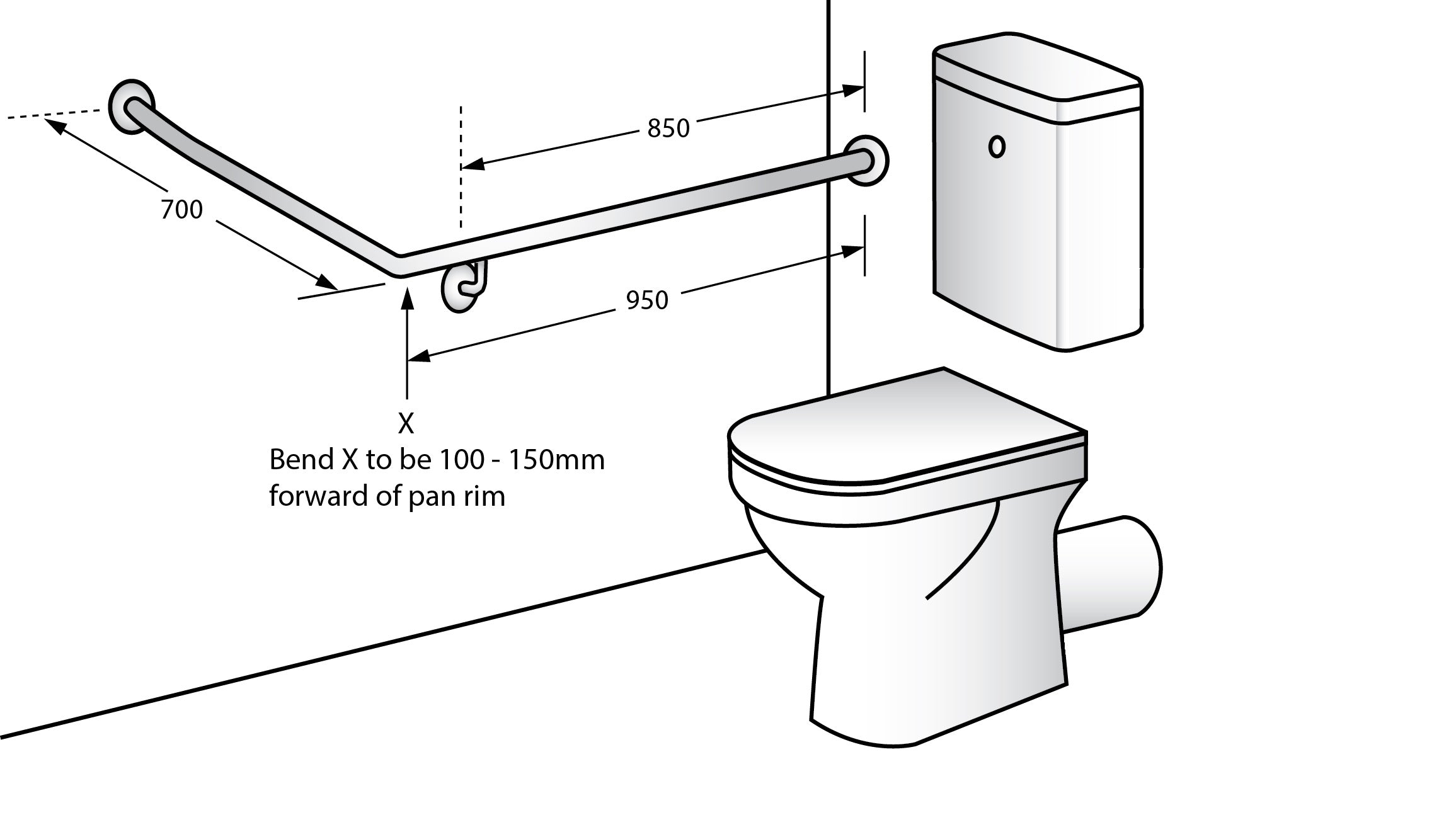 30° Flush Mount Rear/Side Wall 950x700mm RH