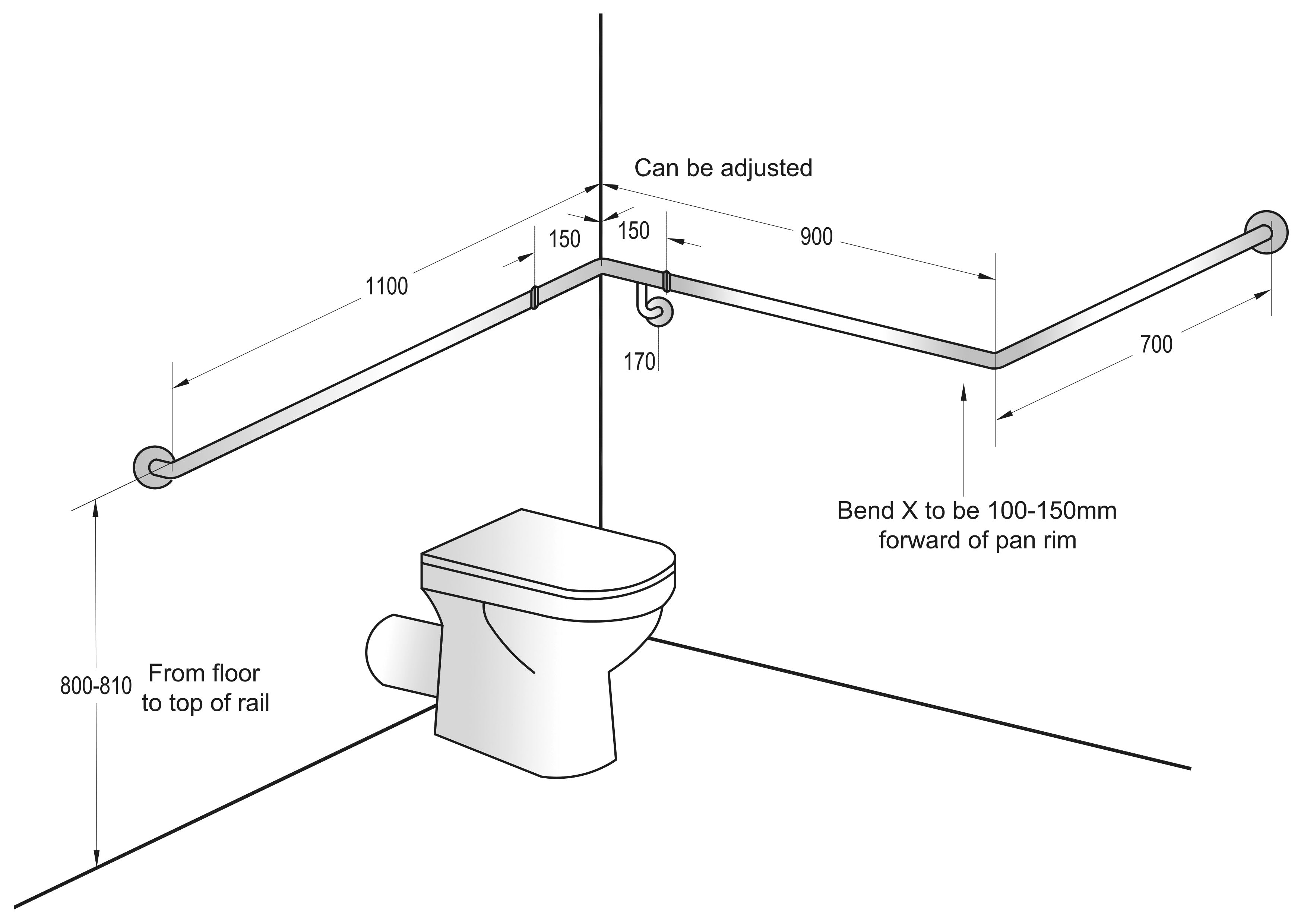 30° Flush Mount Wrap Around Grab Rail Modular 1100x900x700mm LH