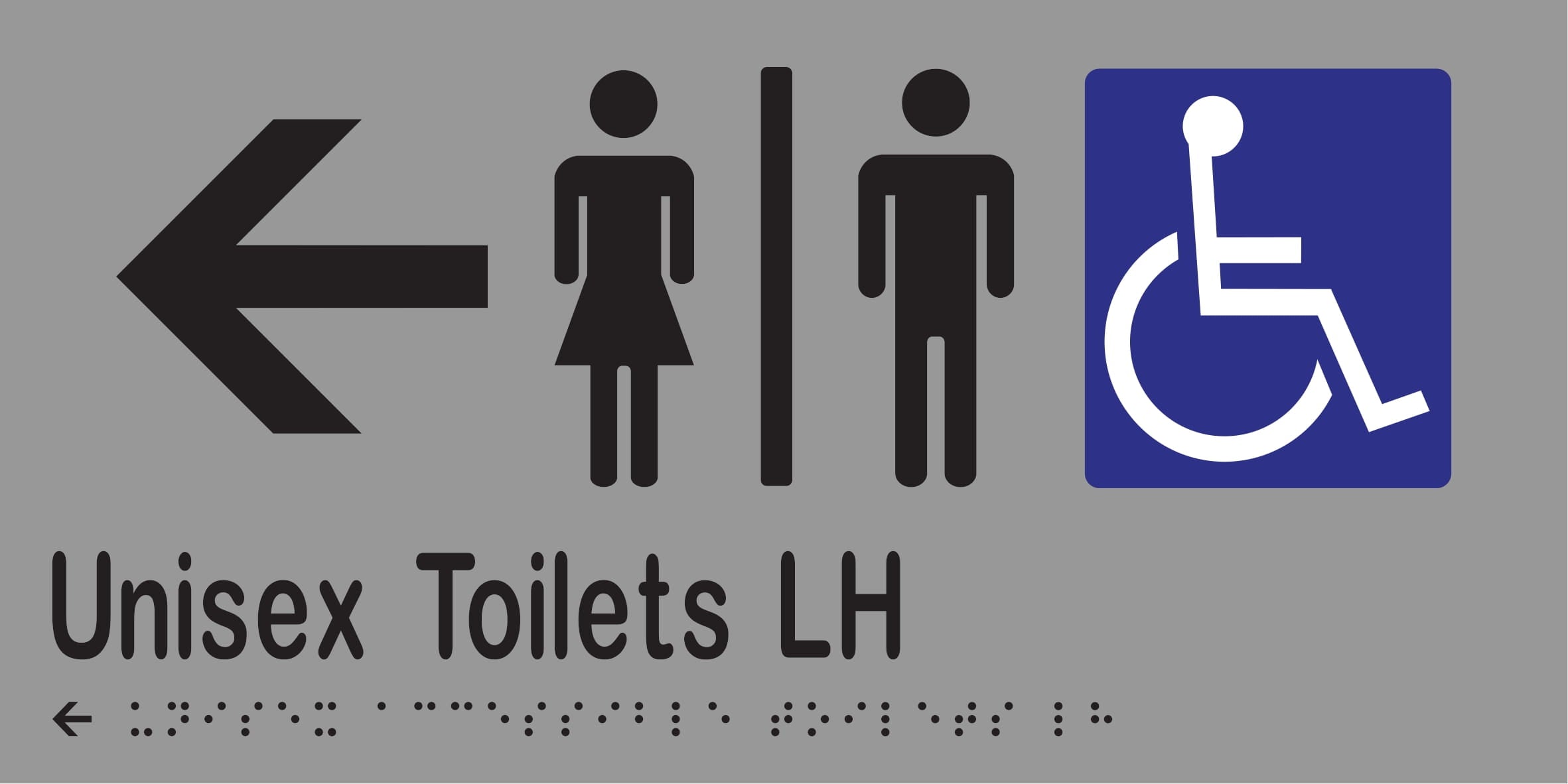 Unisex Accessible Toilets Divided LH & Left Arrow Braille 300mmW x 150mmH