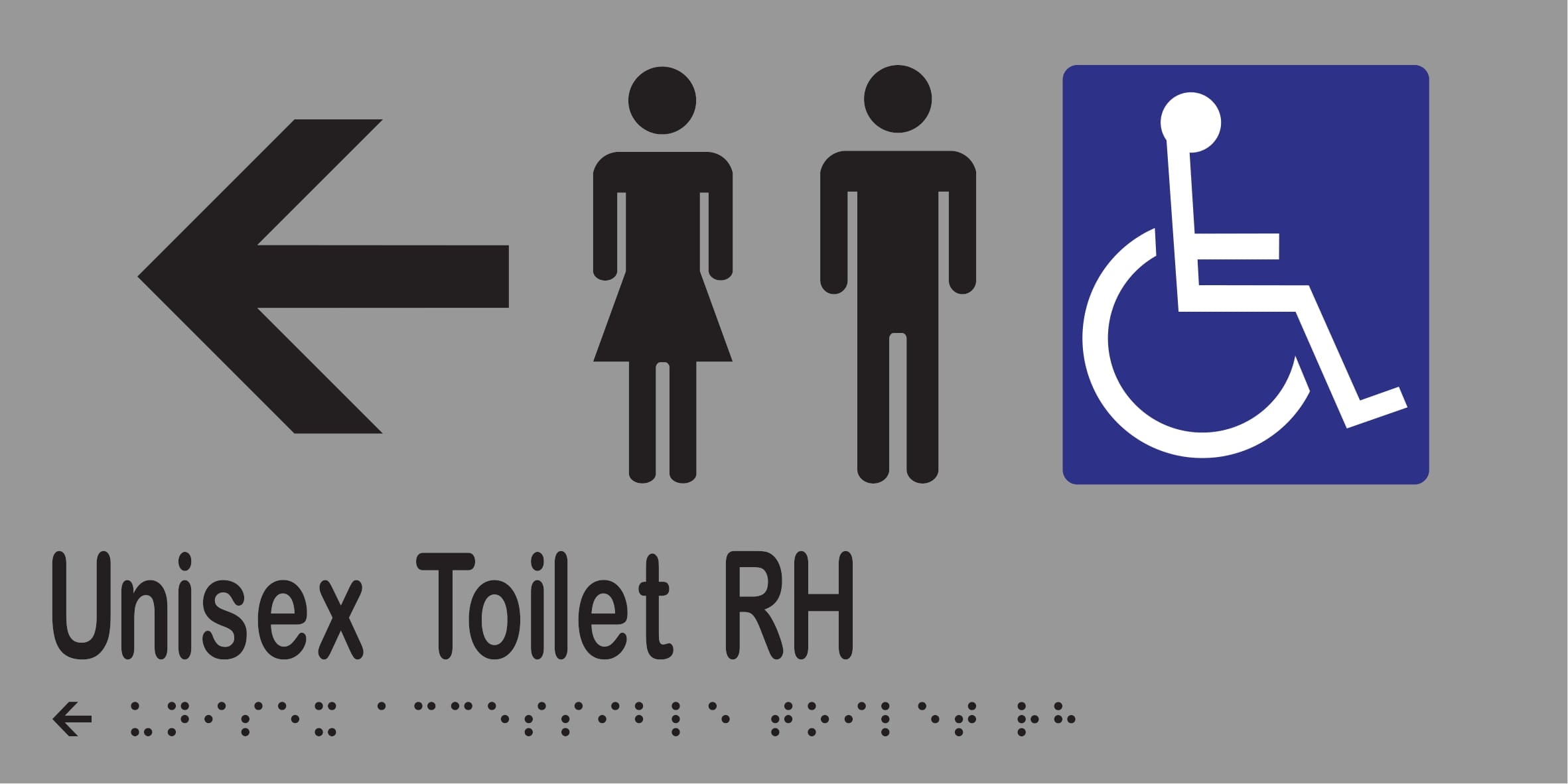 Unisex Accessible Toilet RH & Left Arrow Braille 300mmW x 150mmH