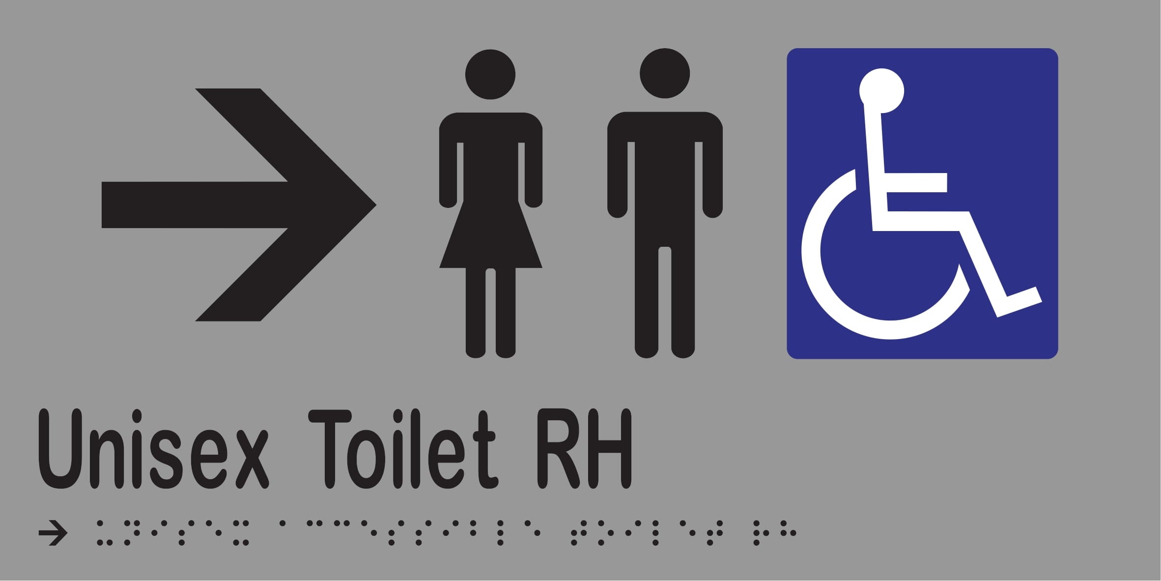 Unisex Accessible Toilet RH & Right Arrow Braille 300mmW x 150mmH
