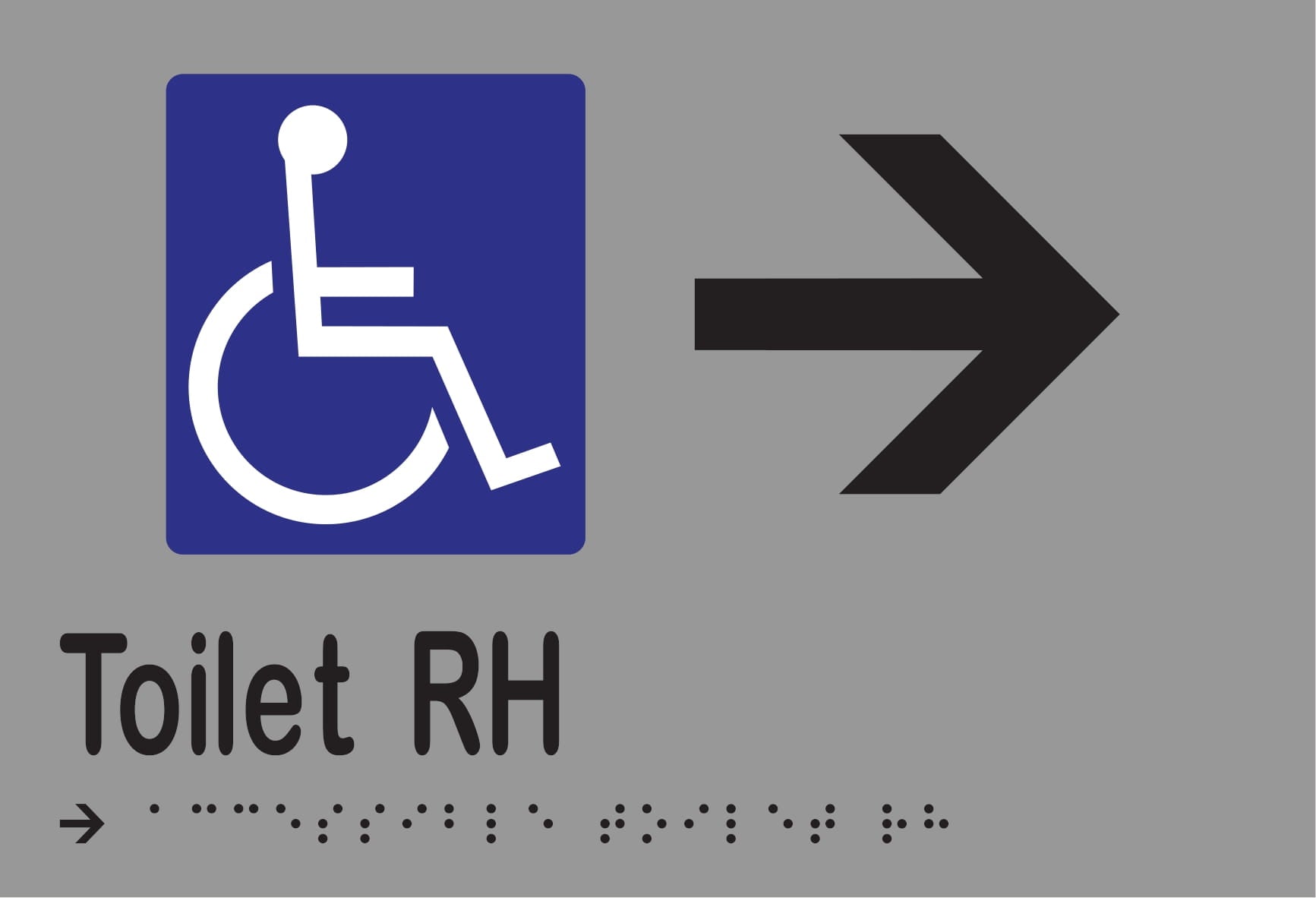 Accessible Toilet RH & Right Arrow Braille 220mmW x 150mmH