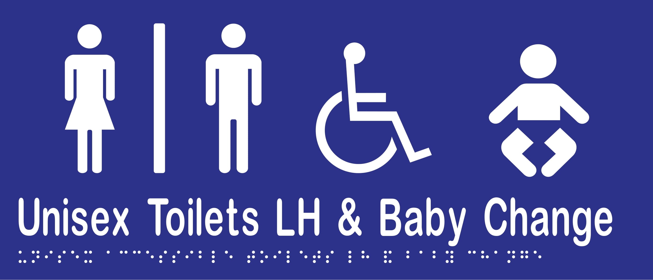 Unisex Accessible Toilets Divided LH & Baby Change Station Braille 350mmW x 150mmH
