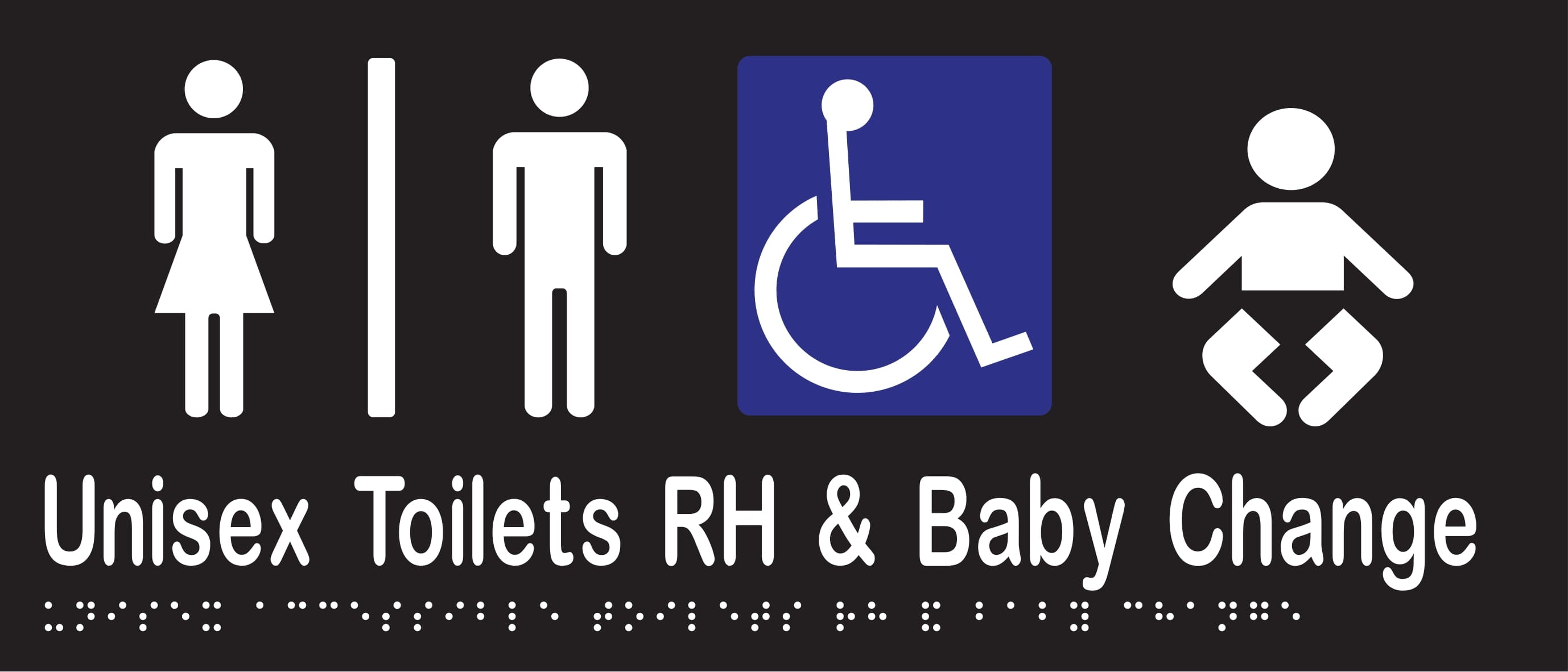 Unisex Accessible Toilets Divided RH & Baby Change Braille 350mmW x 150mmH