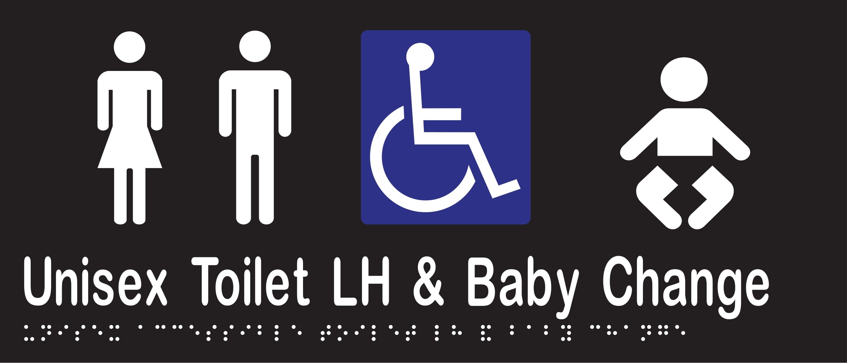Unisex Accessible Toilet LH & Baby Change Braille 350mmW x 150mmH