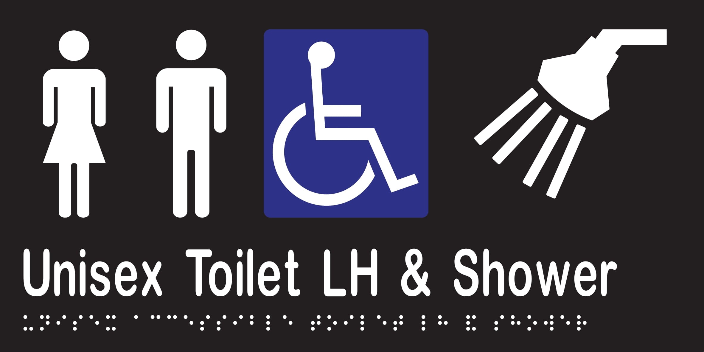 Unisex Accessible Toilet LH & Shower Braille 300mmW x 150mmH