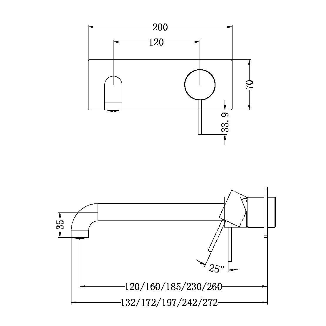 Mecca Wall Basin/bath Mixer 120mm Trim Kits Only