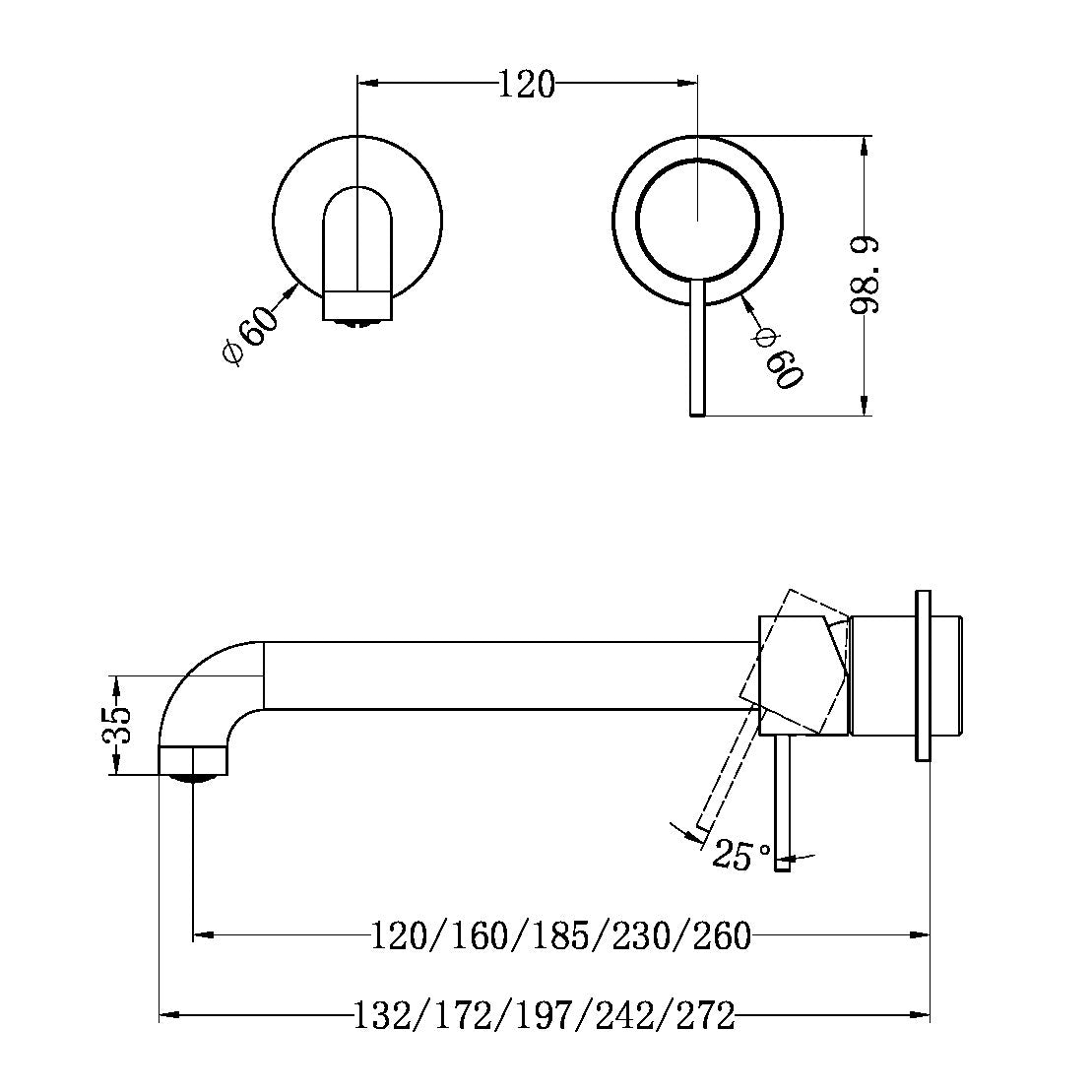 Mecca Wall Basin/bath Mixer Separete Back Plate 160mm
