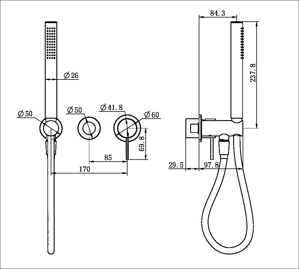 Mecca Shower Mixer Divertor System Separate Back Plate Trim Kits Only
