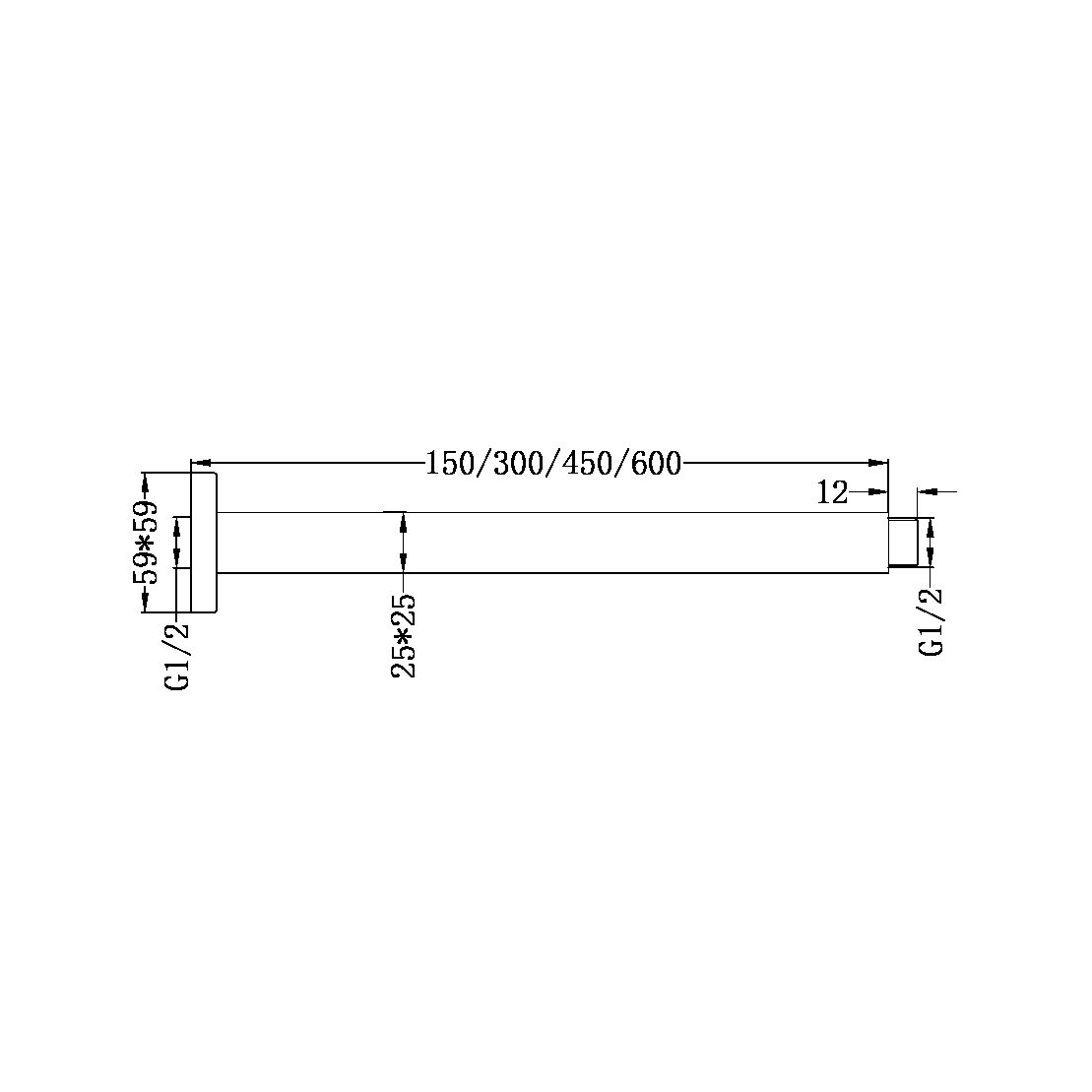 Square Ceiling Arm 300MM Length