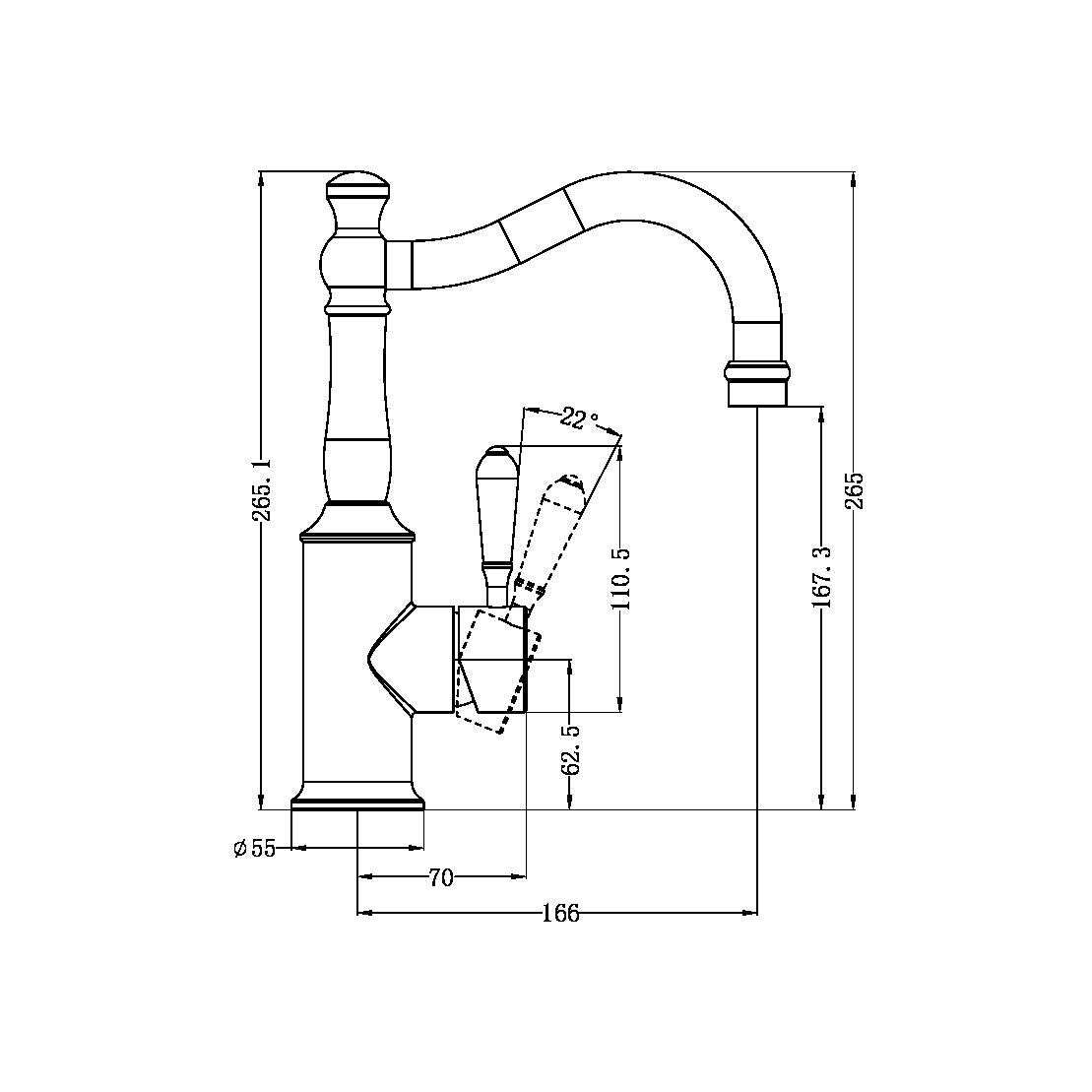 York Basin Mixer Hook Spout With Black Porcelain Lever