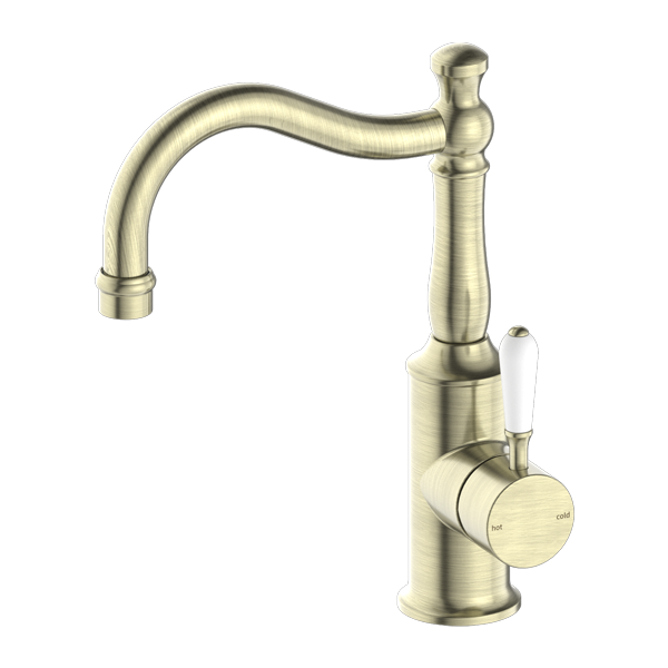 York Basin Mixer Hook Spout With White Porcelain Lever