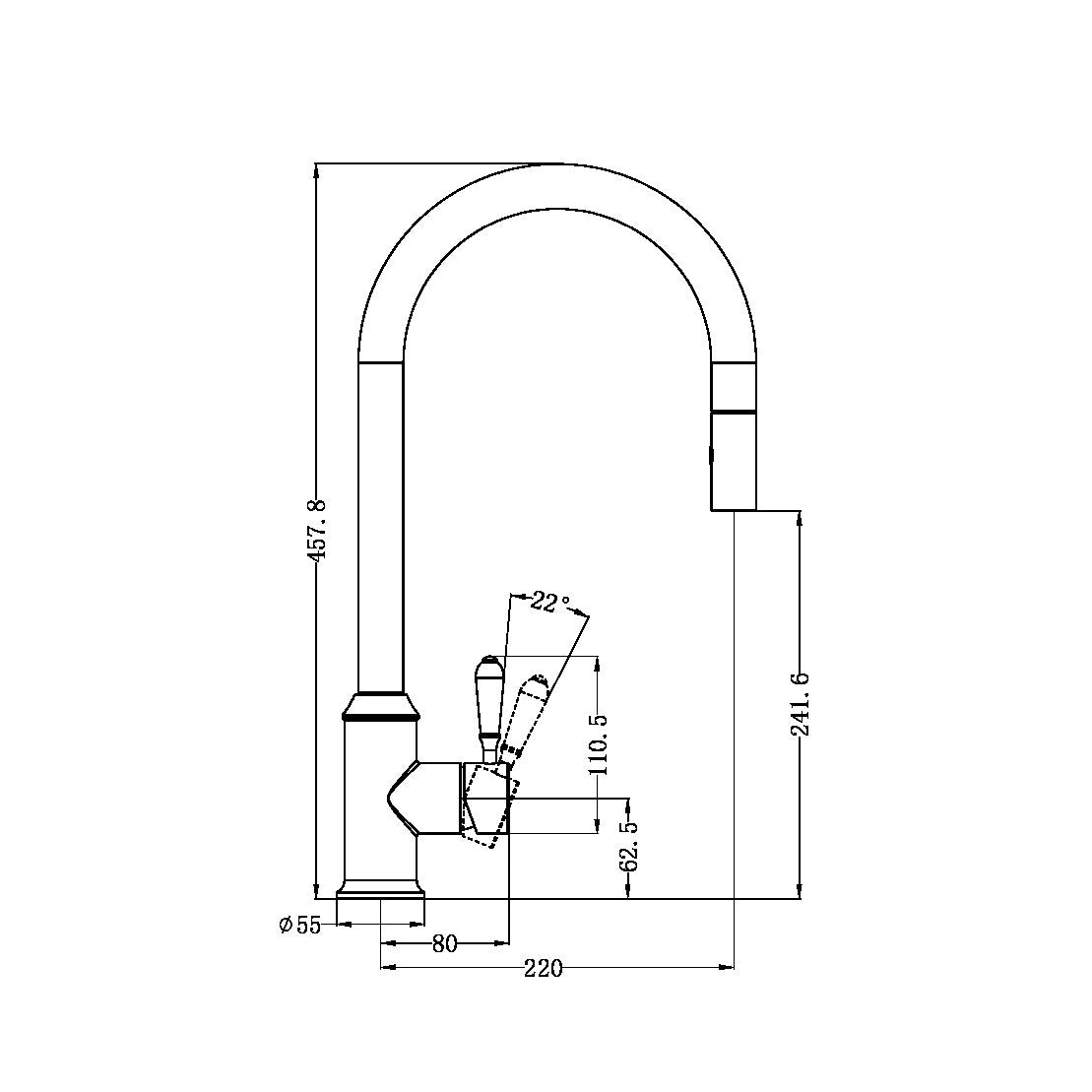 York Pull Out Sink Mixer With Veggie Spray Function With Metal Lever