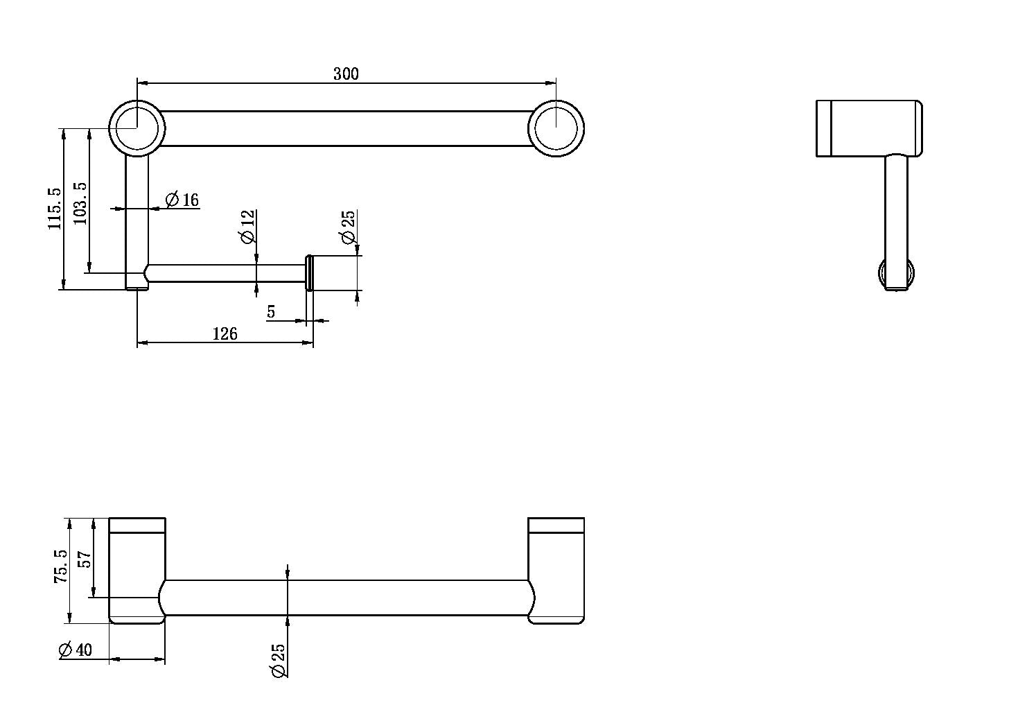 Mecca Care 25mm Toilet Roll Rail 300mm