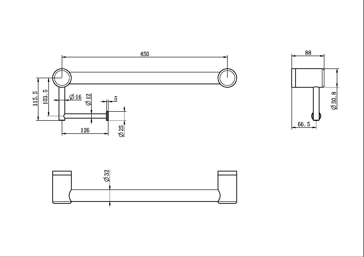 Mecca Care 32mm Grab Rail And Toilet Roll Holder 450mm