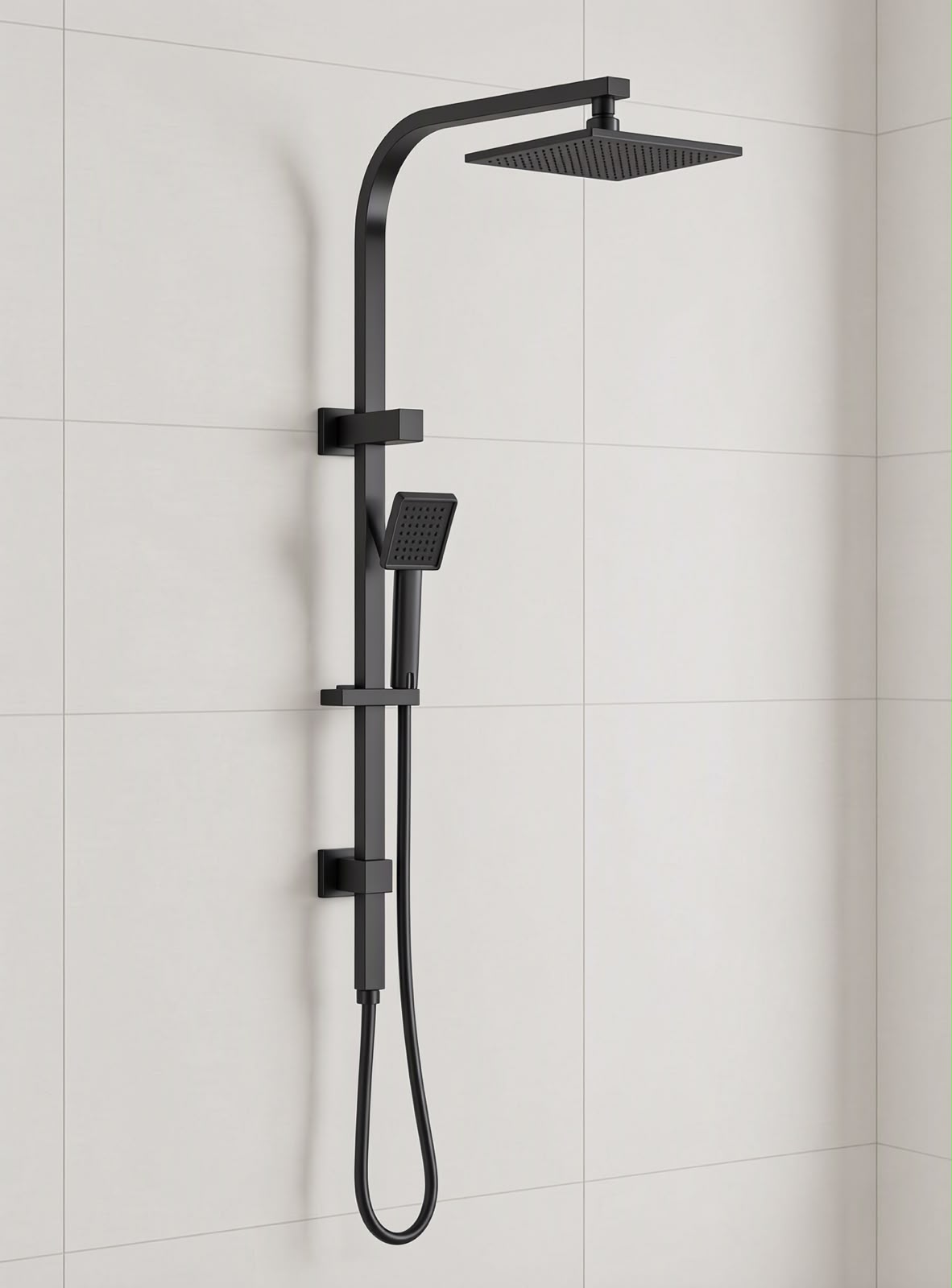 Square Multifunction Shower Rail with Diverter - Top or Bottom Inlet, Matte Black | SP-SMR-001
