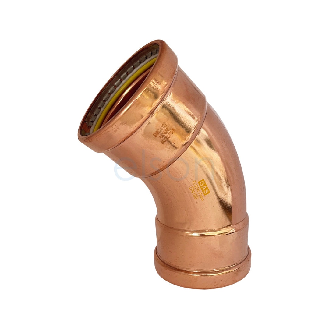 Copper elbow pipe fitting on a white background