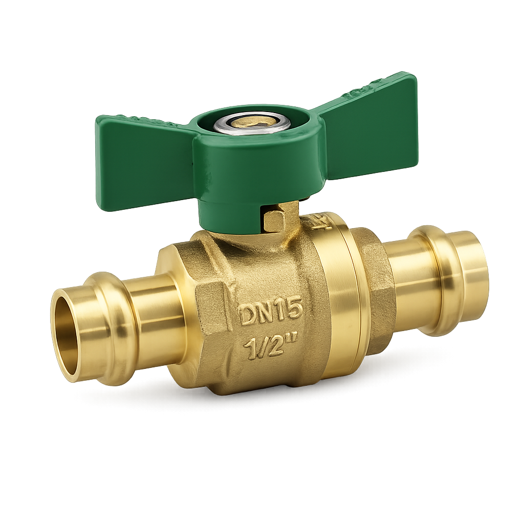 Watermarked Press Fit Ball Valve — Lead Free, Butterfly Handle, CU x CU, Max 2500kPa | DN15, DN20, DN25