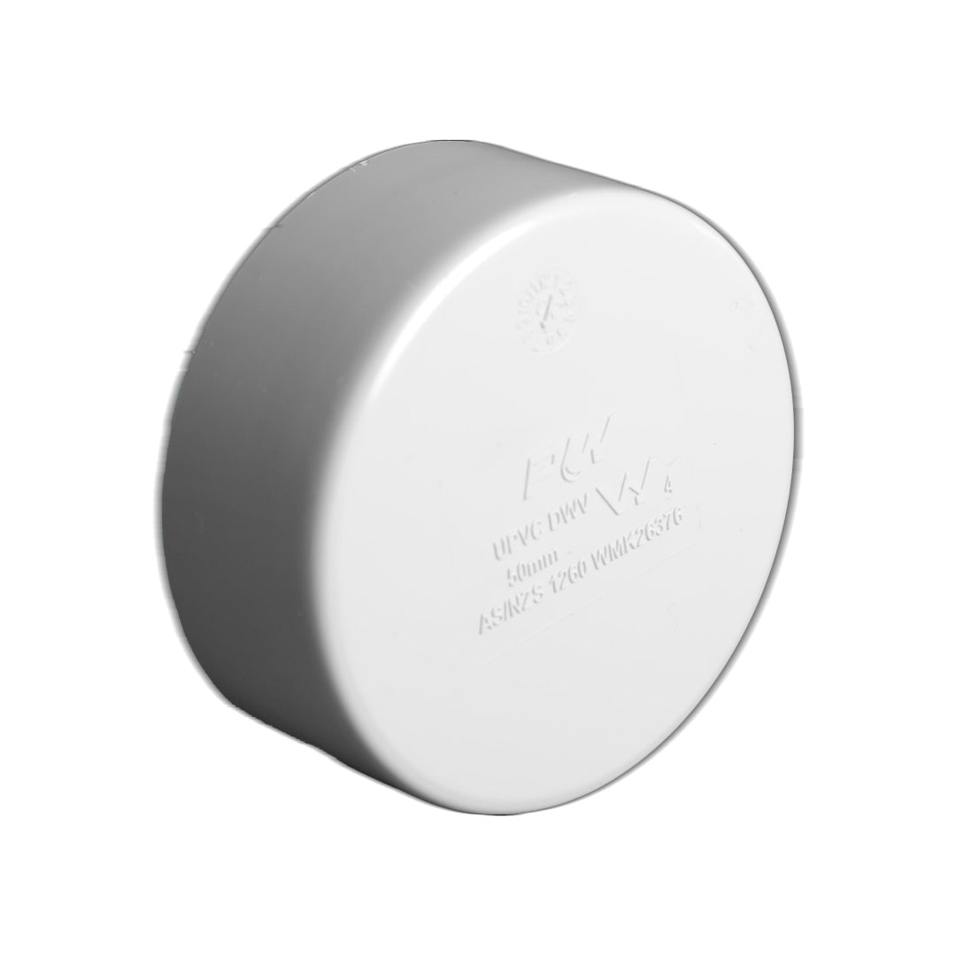 A white push on cap for plumbing.