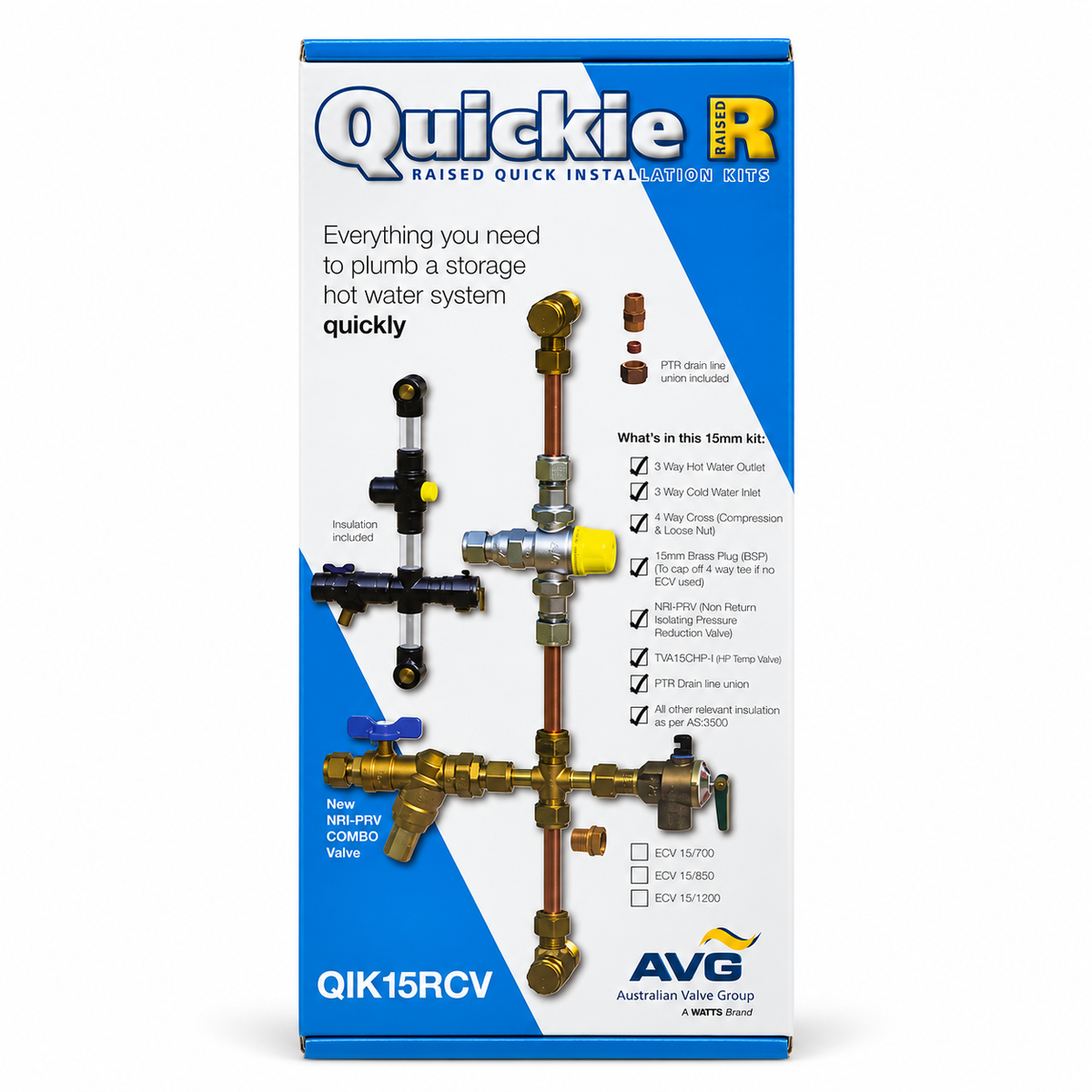 AVG Quickie Kit 15mm - Storage Hot Water Installation Kit, Tempering & NRI-PRV Valve, Lead Free | QIK15RCV-LF