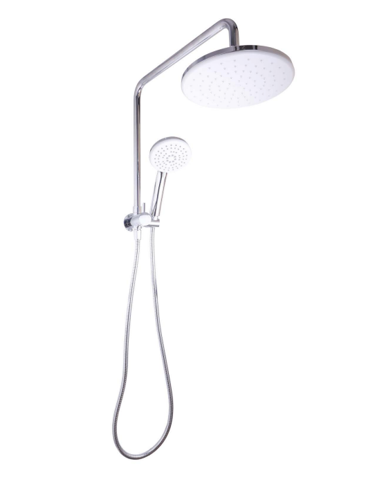 Round Self-Cleaning Twin Shower — 229mm Bush Head, 5 Function Hand Shower, Chrome | R457B