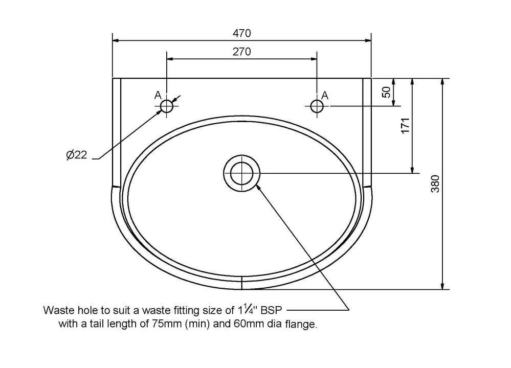 Wallgate Wash Hand Basin Solid Surface - Front Fixed Exposed Services & LH/RH Tap Holes
