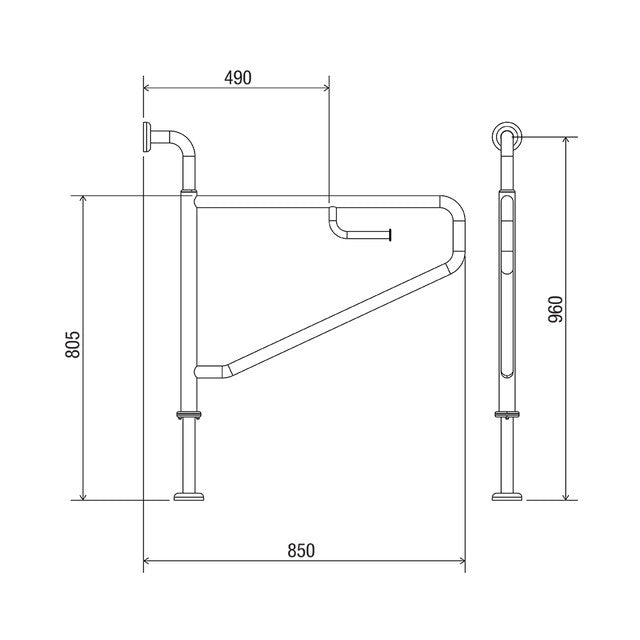 Swinglock® 850mm Side Assist Rail With Toilet Paper Holder rushed Stainless