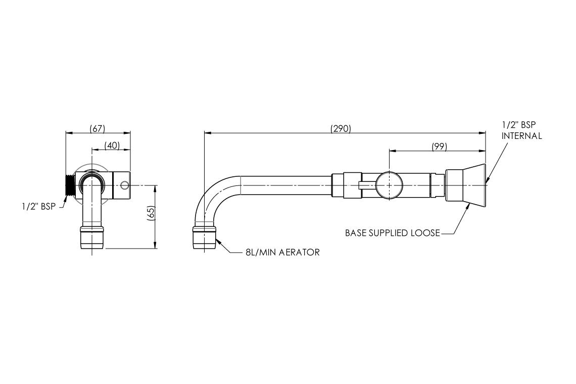 Wall Mounted Fixed Bath Spout with Diverter (Coles)