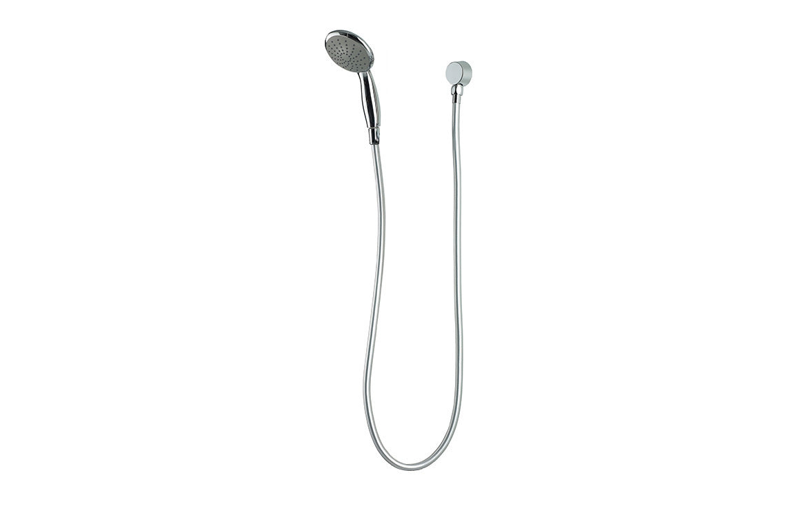 Chrome Hand Held Shower and Smooth Hose with Chrome Plated Wall Elbow