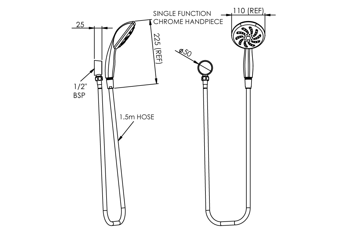Chrome Hand Held Shower and Smooth Hose with Chrome Plated Wall Elbow