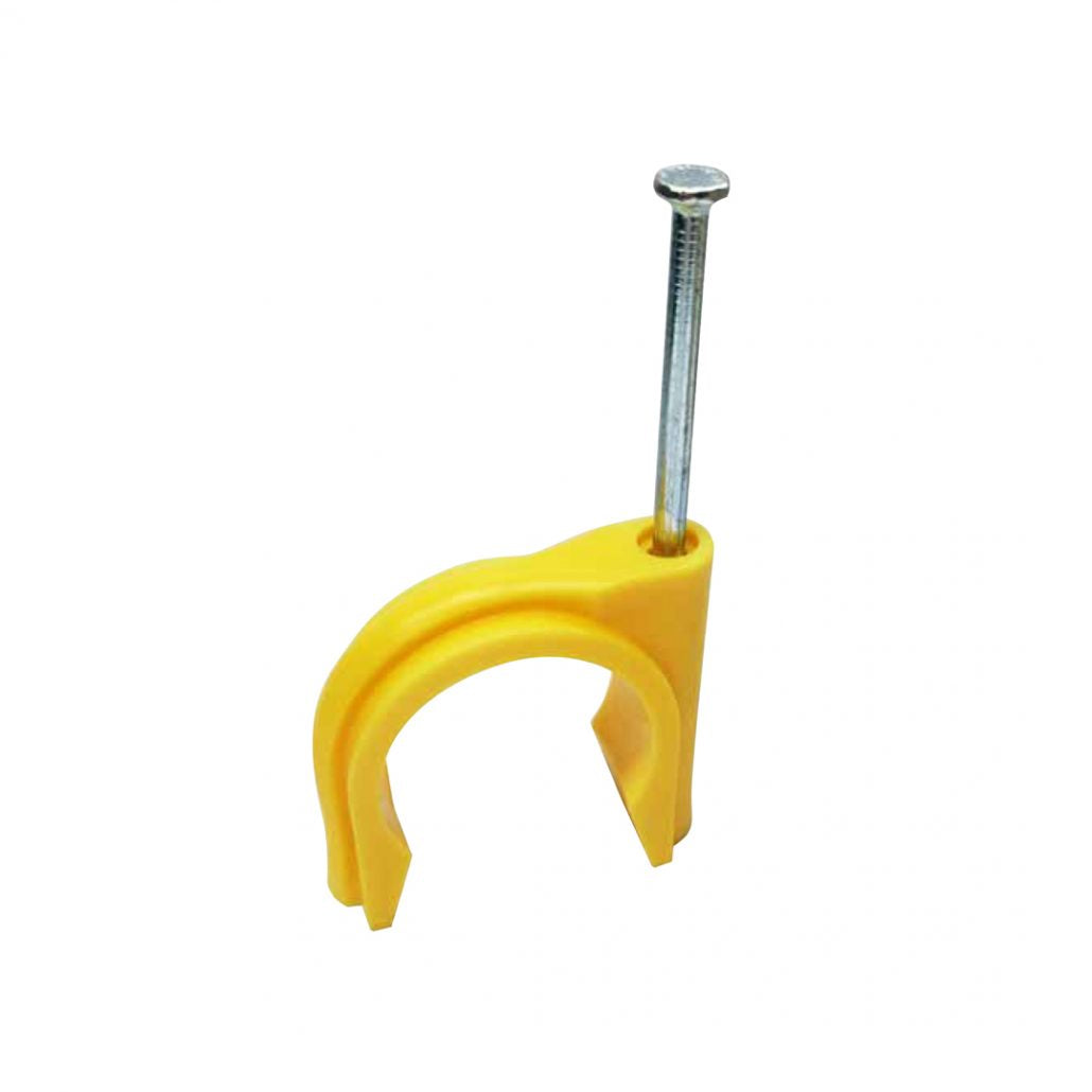 Pex Saddle Clip - 32mm, Yellow Masonry Nail, Per 25 | SPEXYMN32