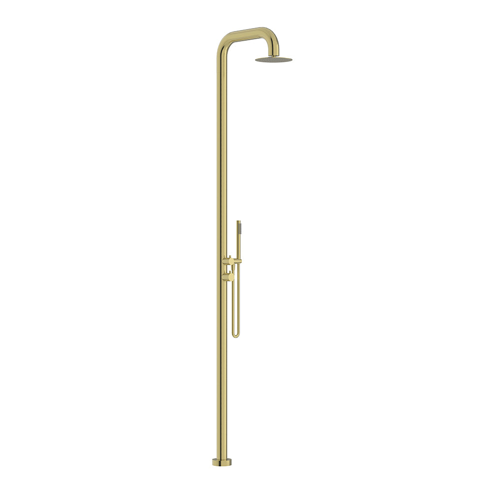 316 Stainless Steel Outdoor Freestanding Twin Shower — 250mm Head, Indoor/Outdoor, 3 Finishes