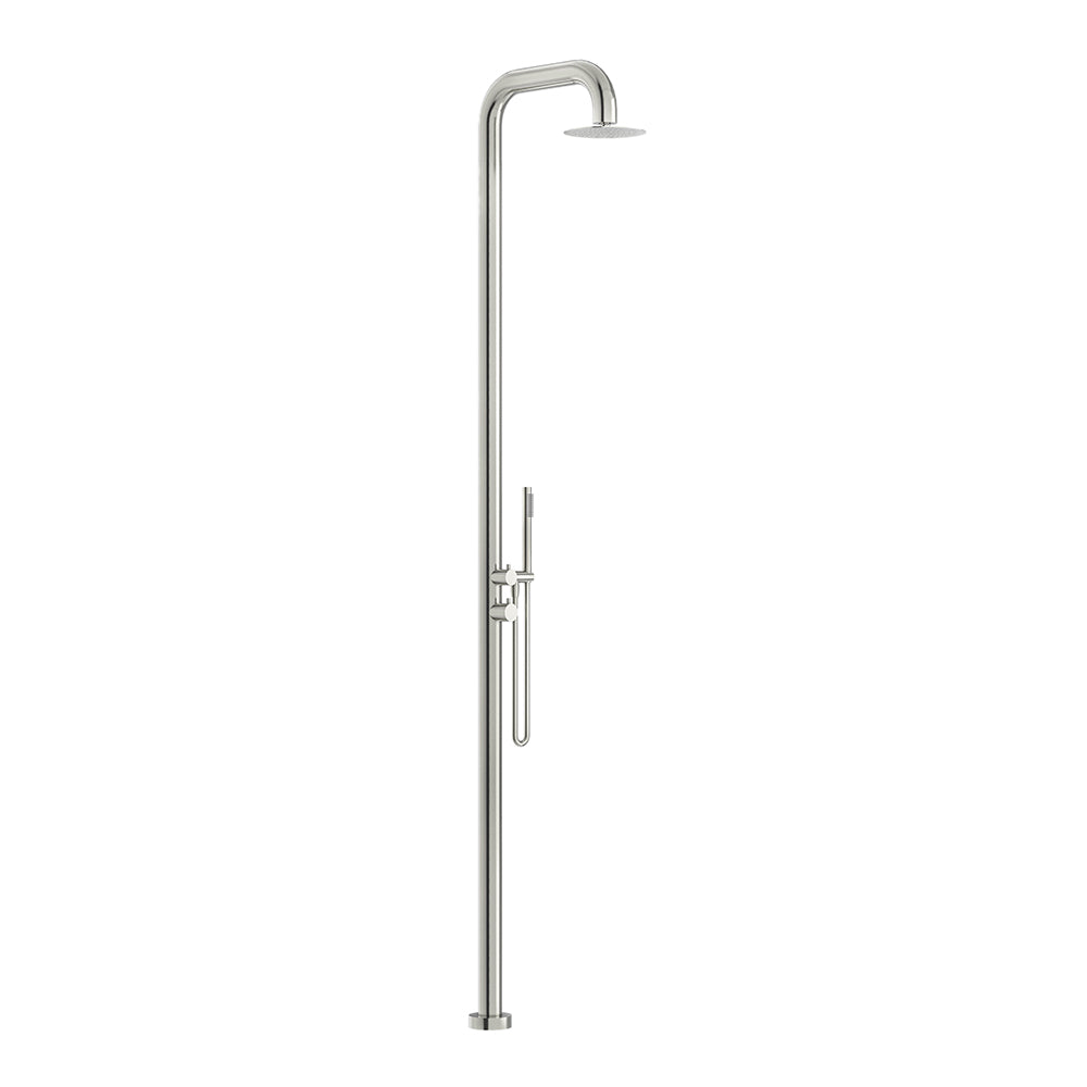 316 Stainless Steel Outdoor Freestanding Twin Shower — 250mm Head, Indoor/Outdoor, 3 Finishes