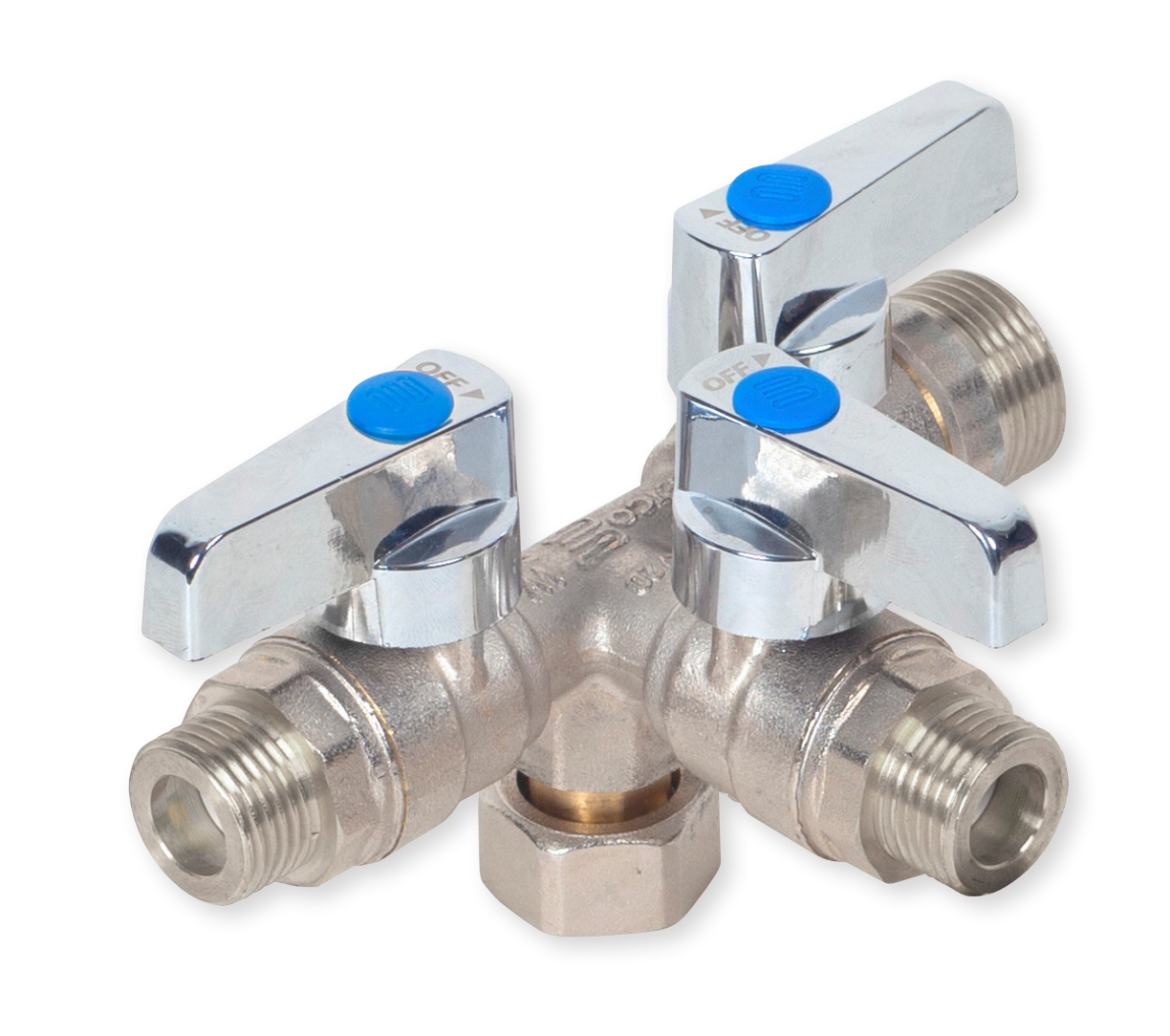 PRE-ORDER - Zetco WaterMarked 3-Way Manifold - 15mm Inlet 20mm & 2x15mm Outlets