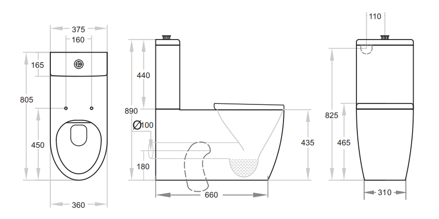 NDIS Disabled Back to Wall Rimless Toilet - 200kg Rated with Grey Seat