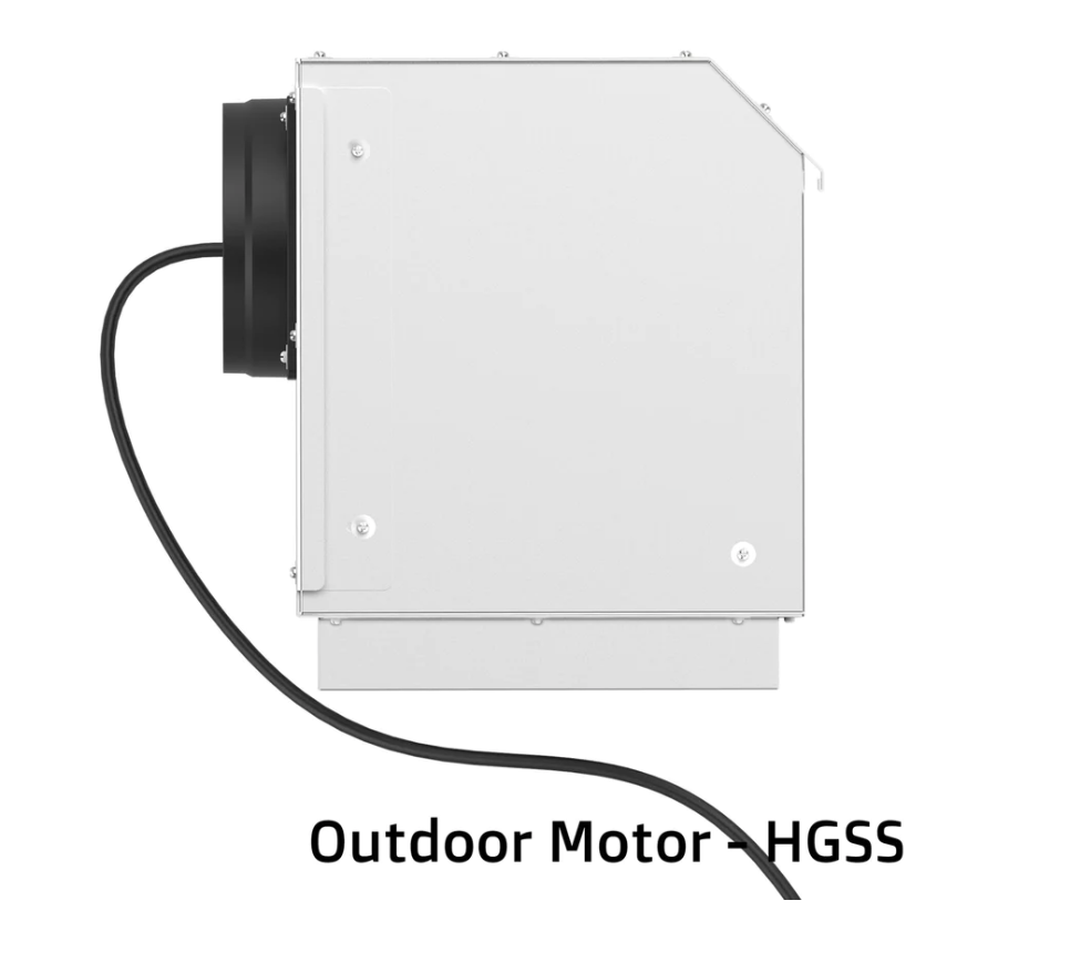 Glass Canopy Q Series Rangehood - 600mm, outdoor motor