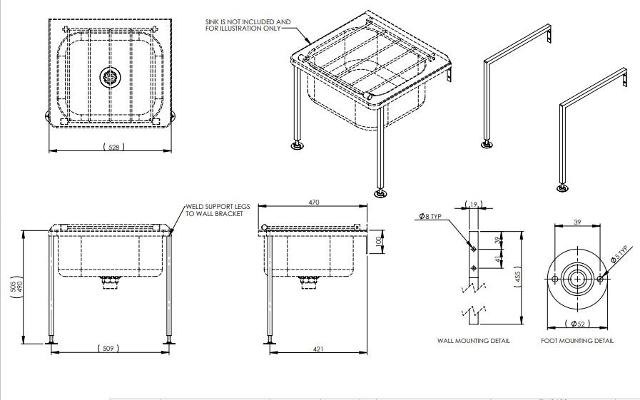 Stainless Steel Cleaners Sink with Grate