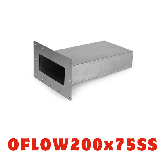 Metallic box with 'OFLOW200x75SS' text on a white background