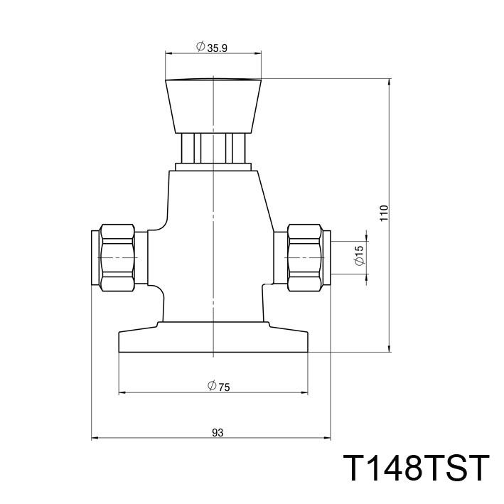 Timed Shower Tap 15 Second Auto Shut-Off — Push Button, WELS Rated, Chrome | T148TST