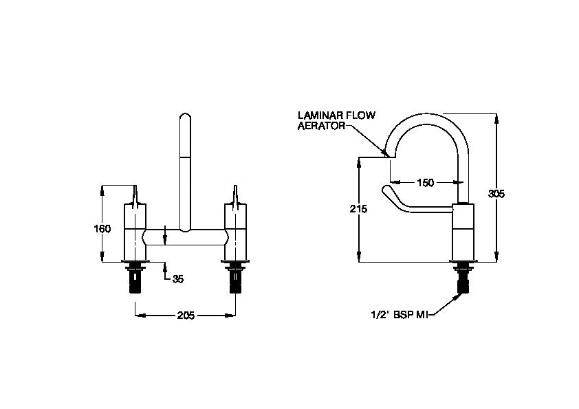 CliniLever® CP-BS Hospital Hob Mixing Set Type 50 Fixed 150 C/D