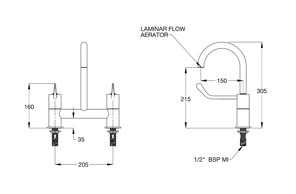 CliniLever® CP-BS Hospital Hob Mixing Set Type 50 Fixed 150 J/V
