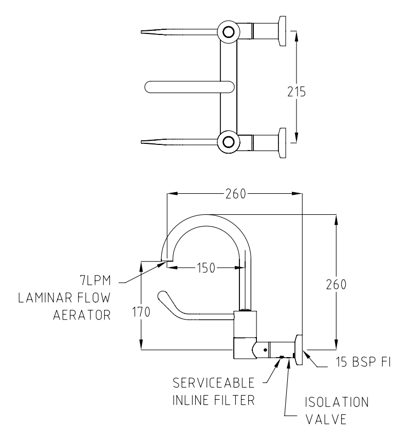 CliniLever® CP-BS Hospital Hob Mixing Set Type 50 Swivel 150 C/D
