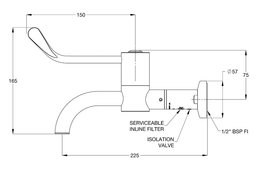 CliniLever® CP-BS Hospital Wall Bib Tap Type 54 Fixed 150 J/V
