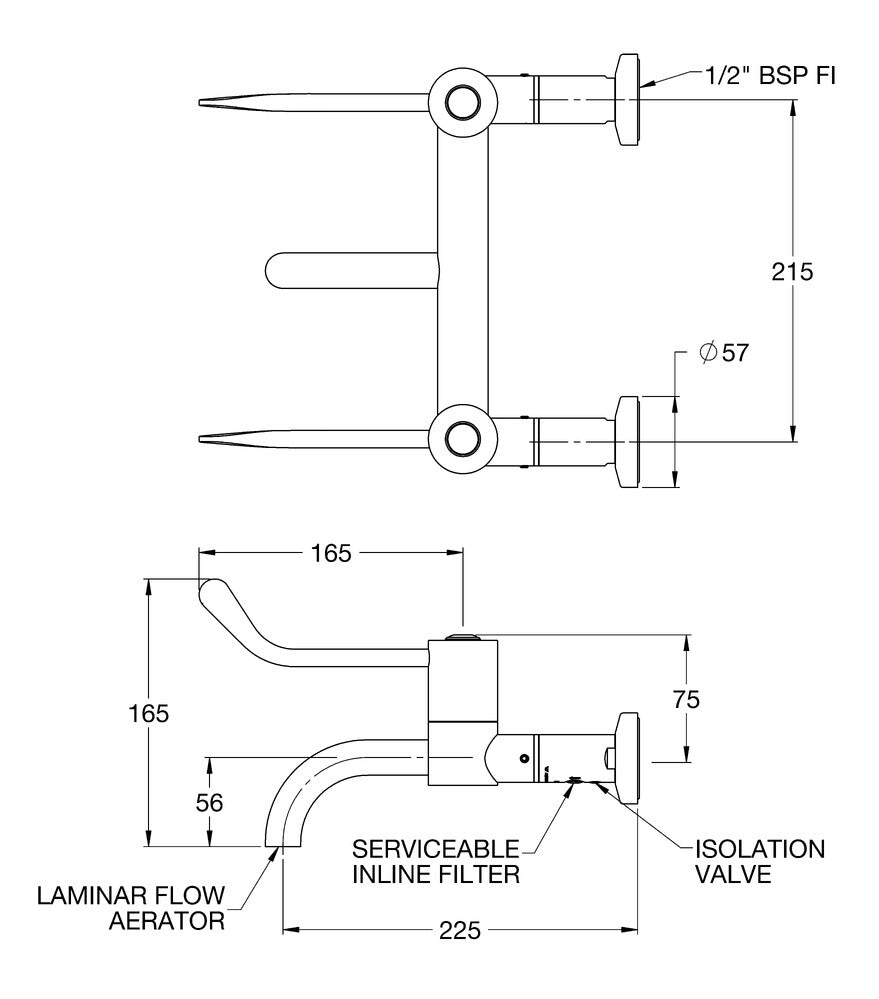 CliniLever® CP-BS Hospital Wall Mixing Set Type 56 Fixed 150 C/D