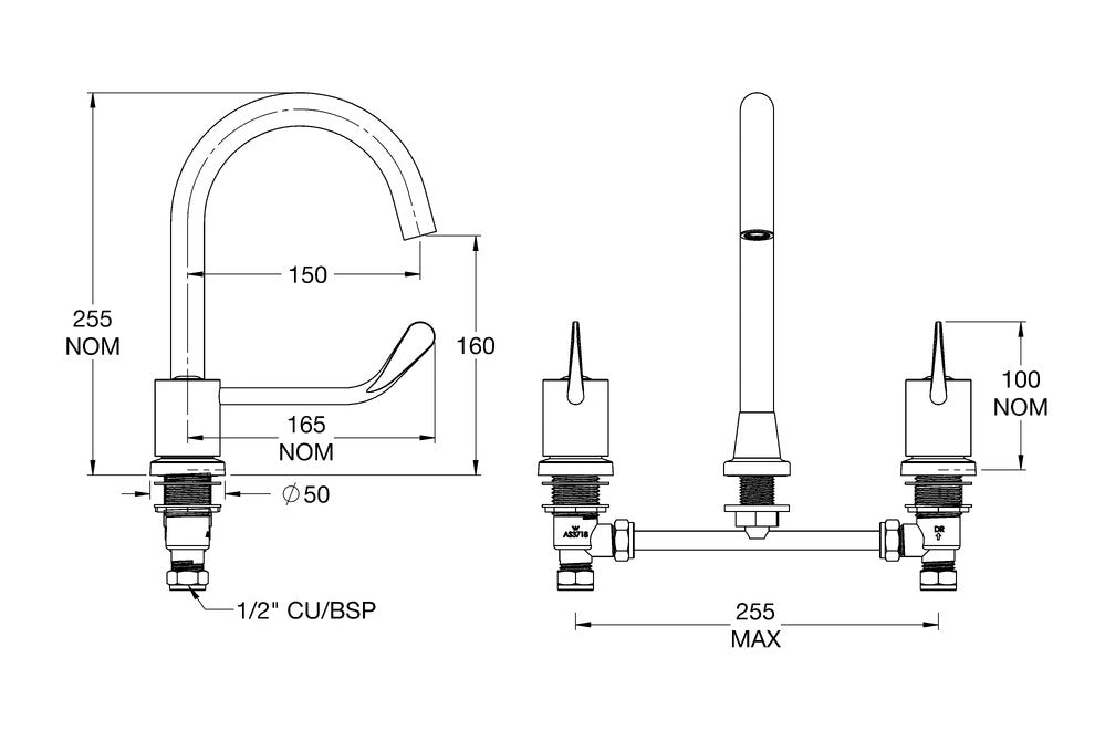 CliniLever® CP-BS Hospital Basin Set with Fixed 110mm Outlet 150 C/D