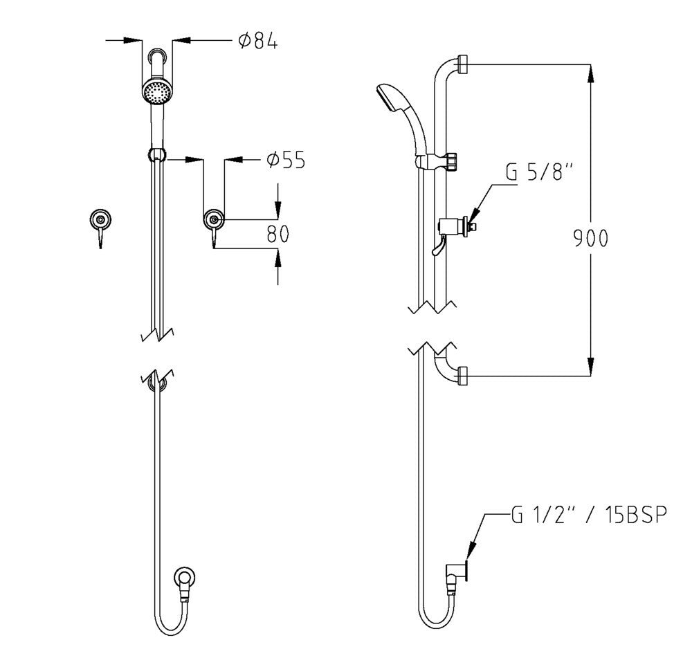 CliniLever® CP-BS Hospital Shower Set 80 C/D with Medi Hand Shower & 900mm Stainless Steel Grab