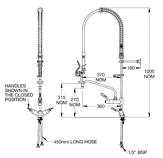 Ezy-Wash® CP-BS Hob Mounted Twin Mixer Pre-Rinse Unit Type 100 Flex Tail - Pot Filler