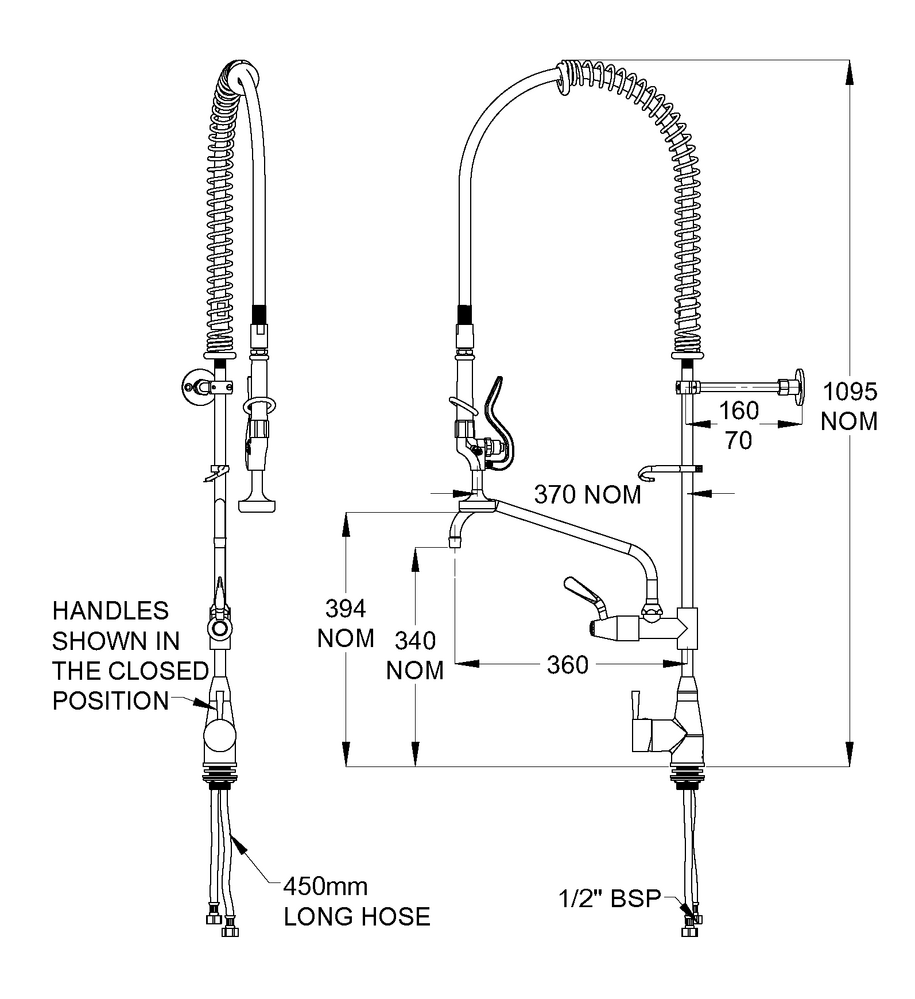Ezy-Wash® CP-BS Hob Mounted Single Lever Mixer Pre-Rinse Unit Type 150 Flex Tail - Pot Filler