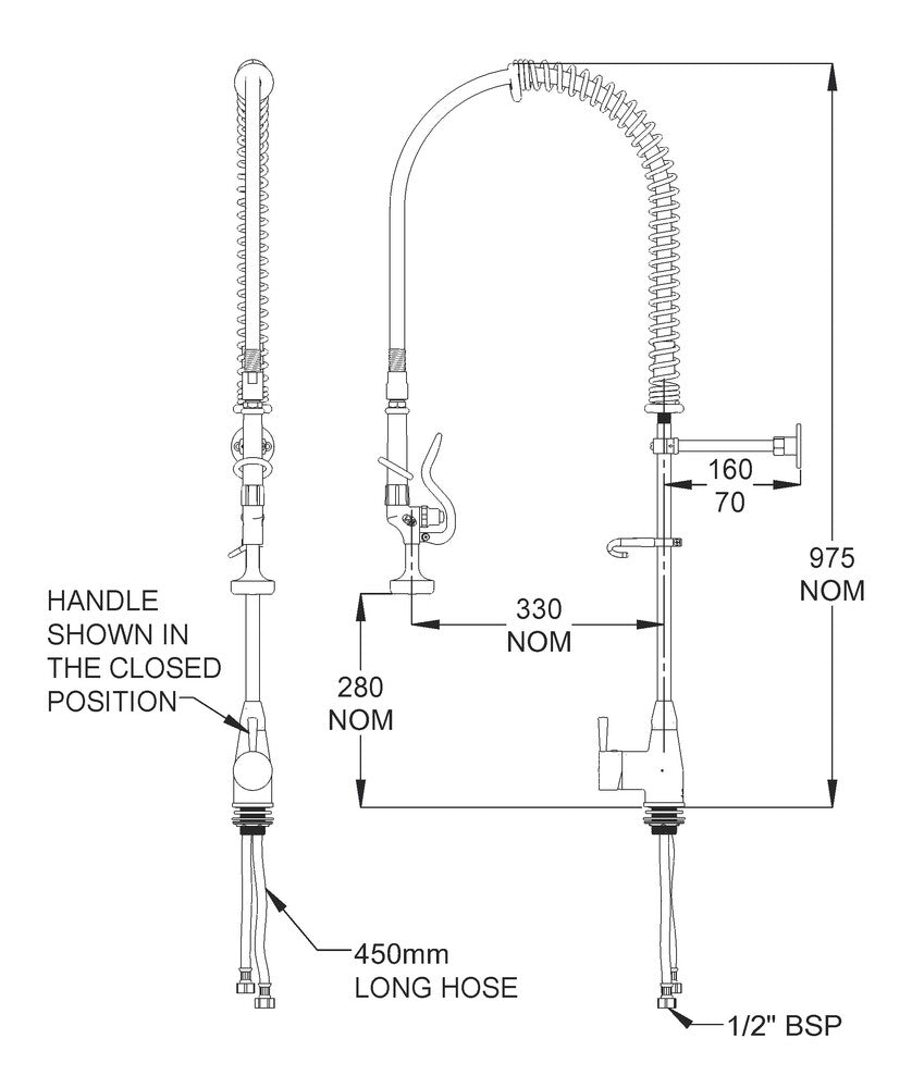 Ezy-Wash® CP-BS Hob Mounted Single Lever Mixer Pre-Rinse Unit Type 150 Flex Tail - Standard